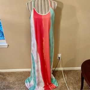 NEW Maxi Dress XL Beach Summer Sleeveless Tank Dress Adjustable Straps Pink Mint